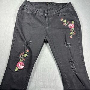 YMI Black Jeans with Floral Embroidery